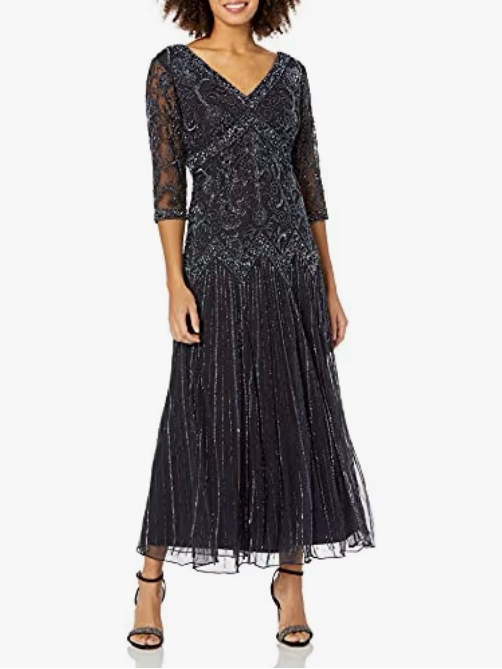 Pisarro Nights Beaded Sequin V-Neck Evening Gown - size 12P